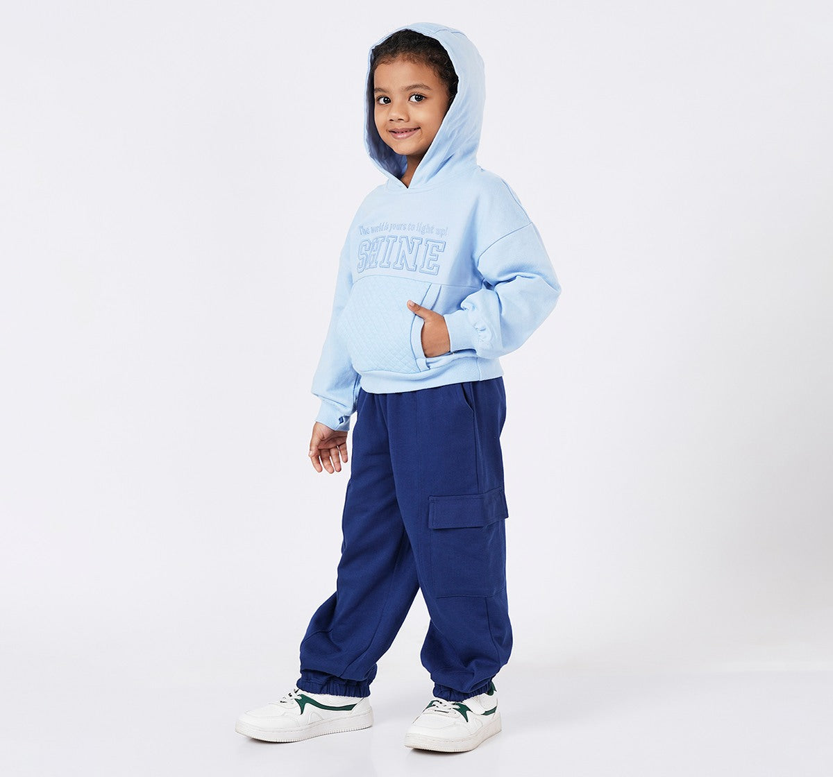 Girls Sky Blue Embroidered Hooded Sweatshirt