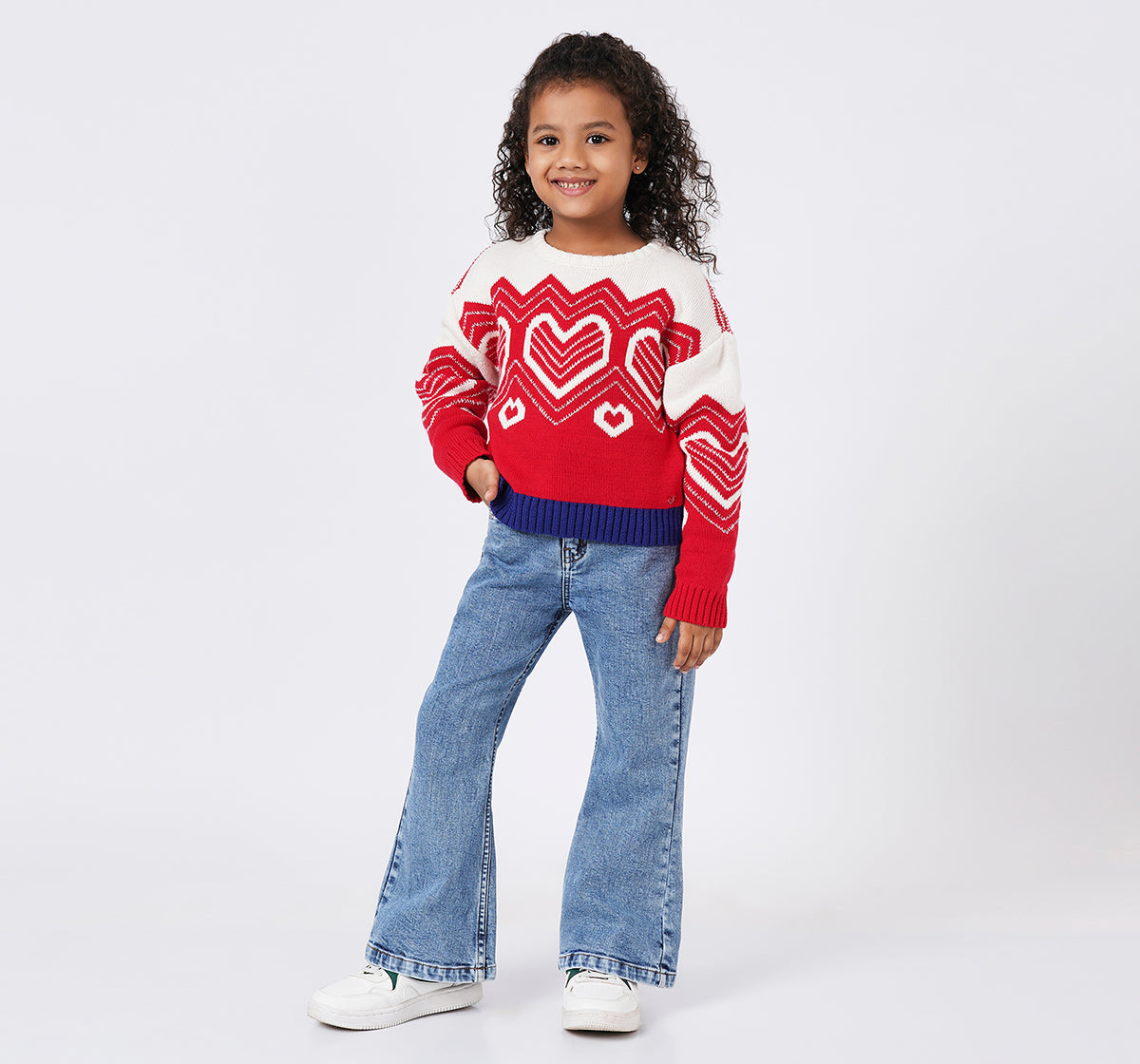 Sweater with Heart Jacquard Red