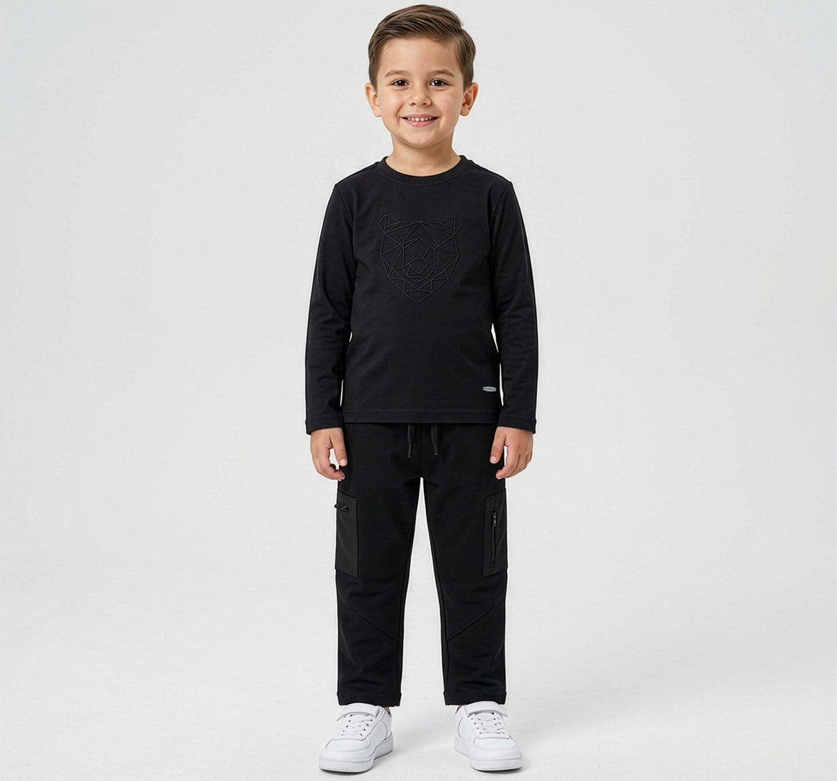 Knit Jogger with Cut and Sew Detail Black