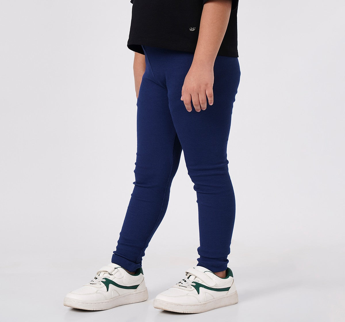Girls Navy Blue Stretch Rib Leggings