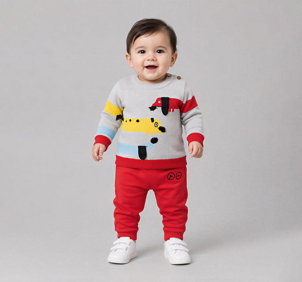 Sweater with Dog Placement Intarsia Multicolor