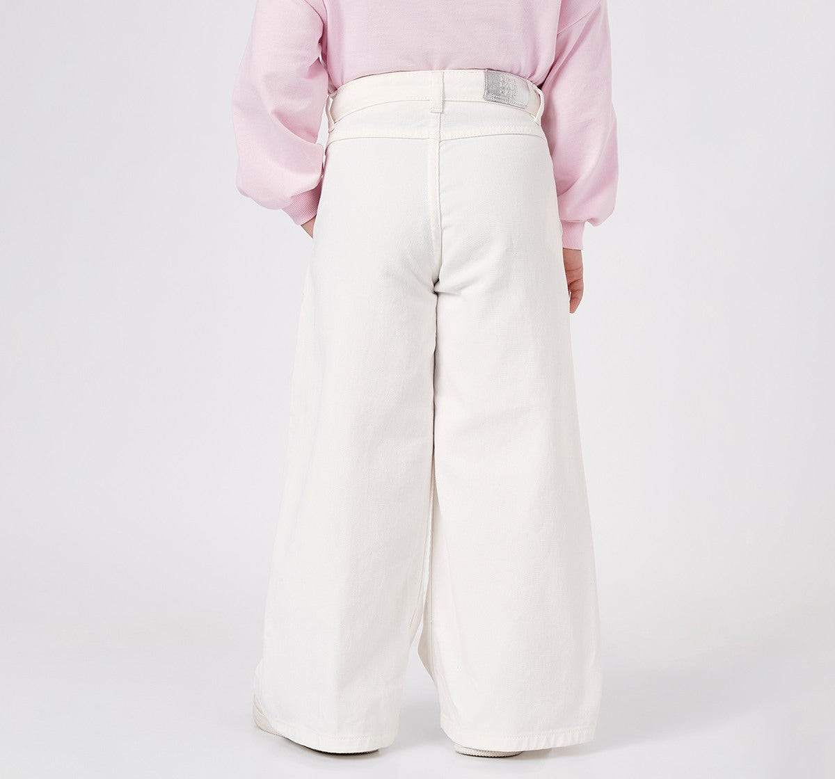 Girls Off White Cotton Denim Wide Leg Studded Jeans