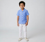 Aop Seersucker Half Sleeves Shirt Blue