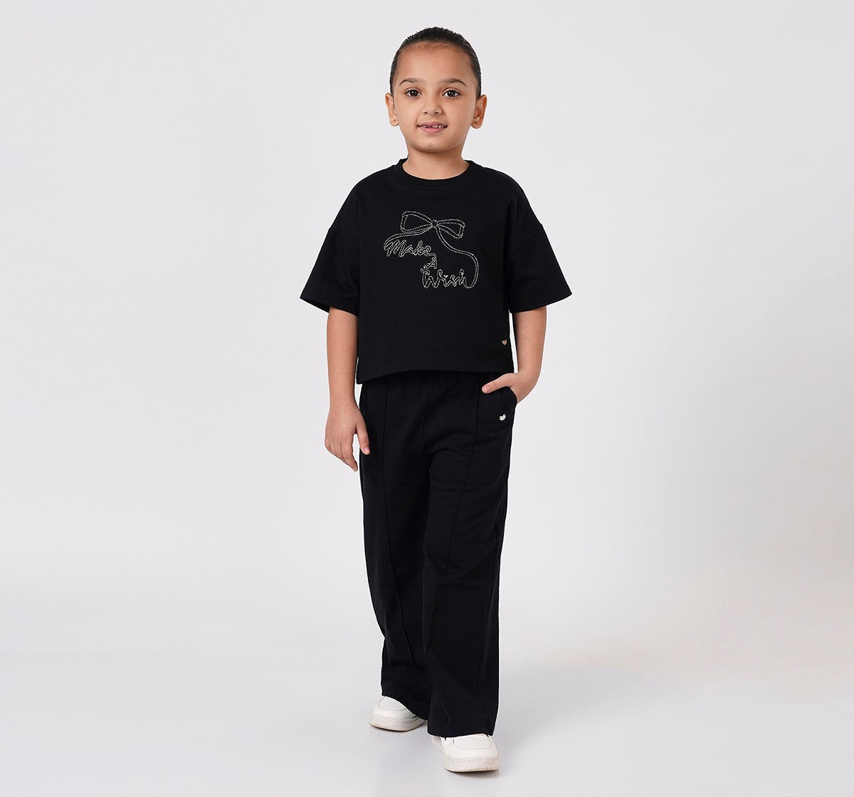 Looper T Shirt with Lurex Embroidery Black