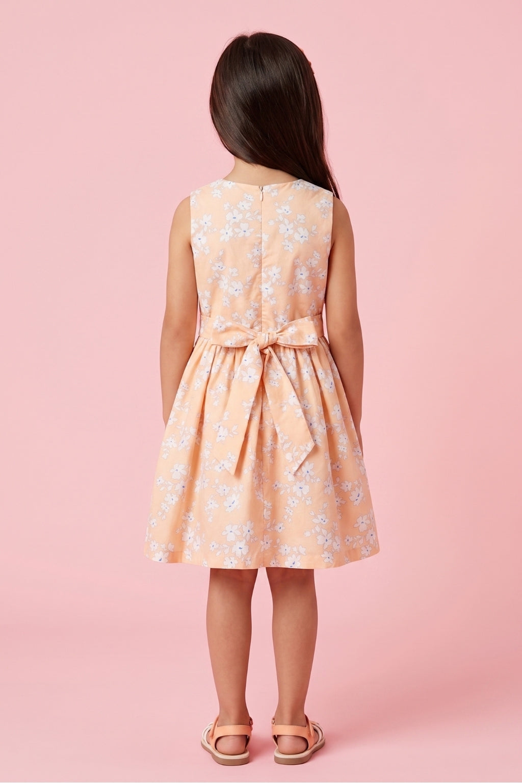 Girls Soft Everyday Peach Floral Cotton Dress