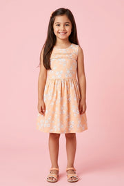 Girls Soft Everyday Peach Floral Cotton Dress