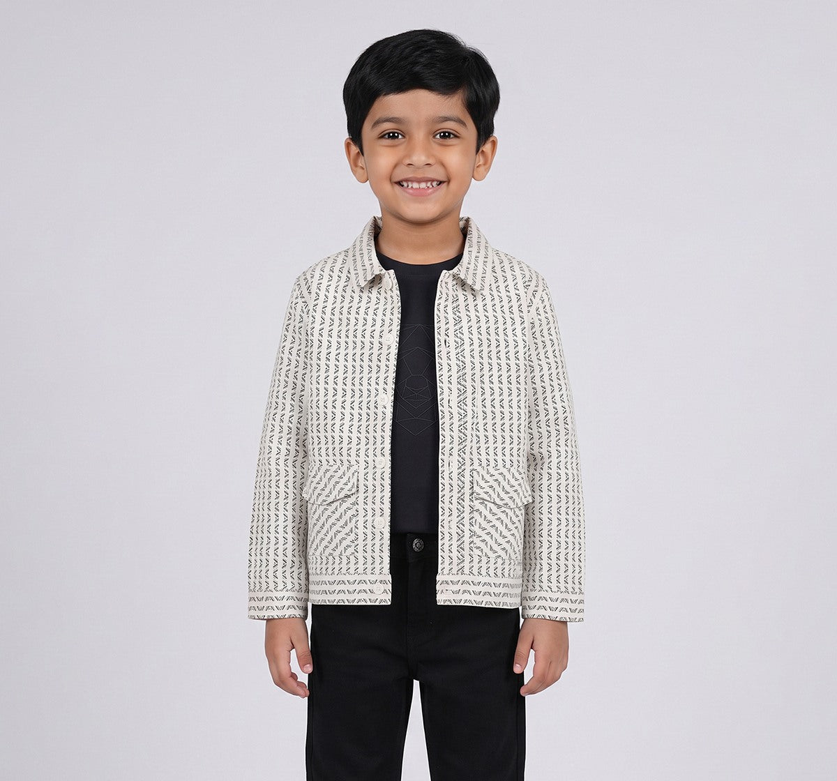Matty Dobby Printed Jacket Black and White