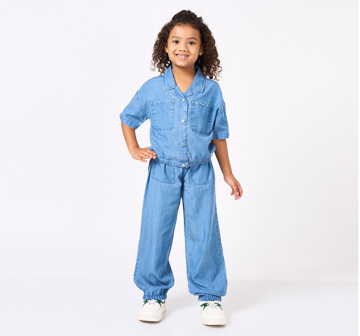 Denim Top with Jogger Set Blue
