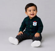 Full Sleeve Checks Shirt with Applique Green