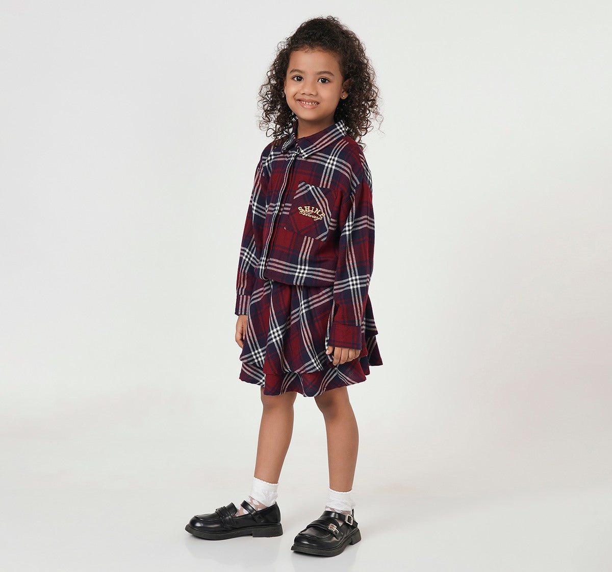 Double Layer Low Wasit Lfannel Dress Burgundy