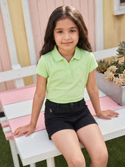 Girls Pastel Green Cotton Pique Scallop Collar Polo