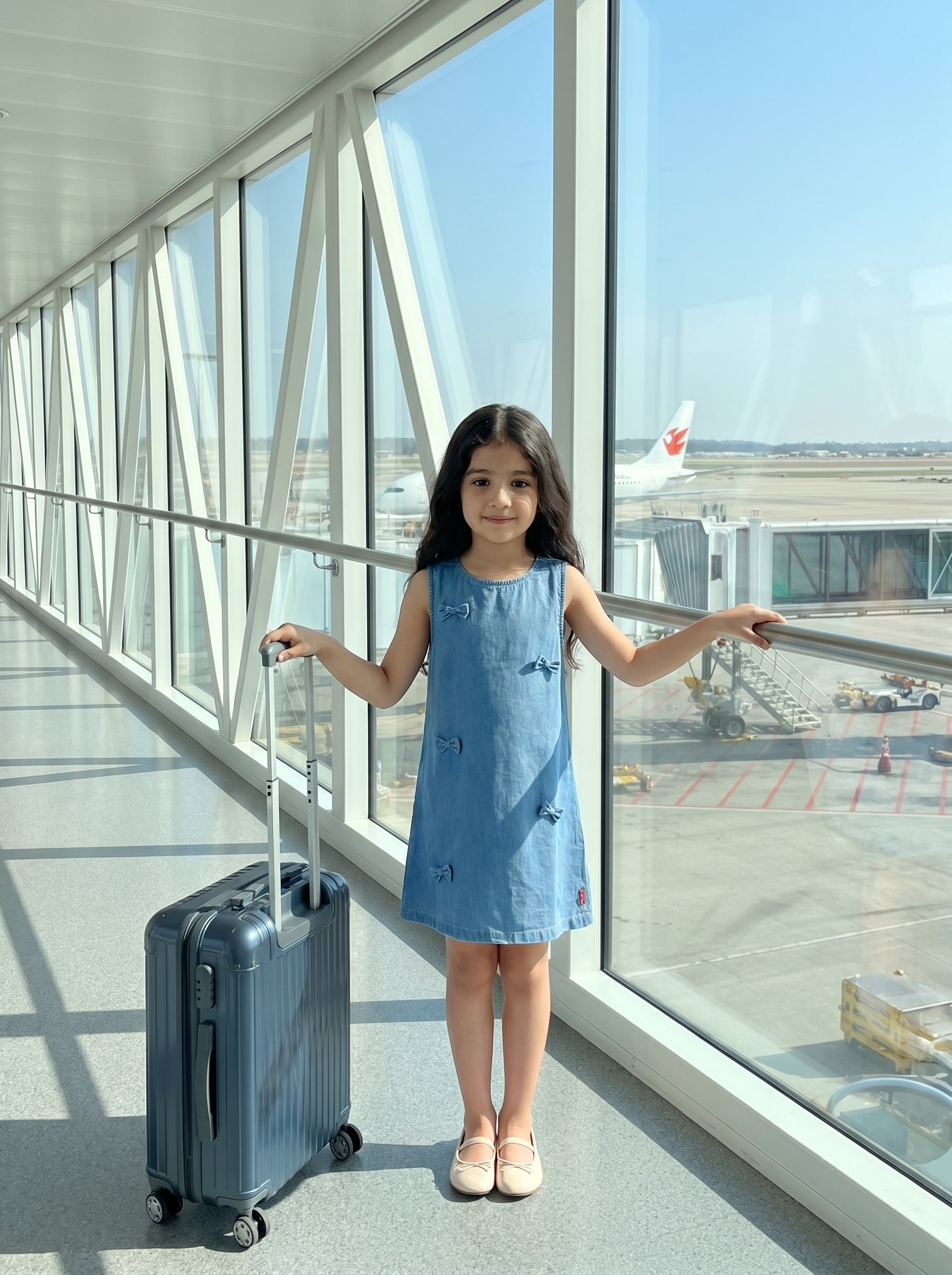 Girls Light Blue Cotton Embellished A-Line Dress