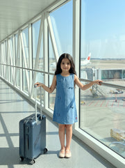 Girls Light Blue Cotton Embellished A-Line Dress
