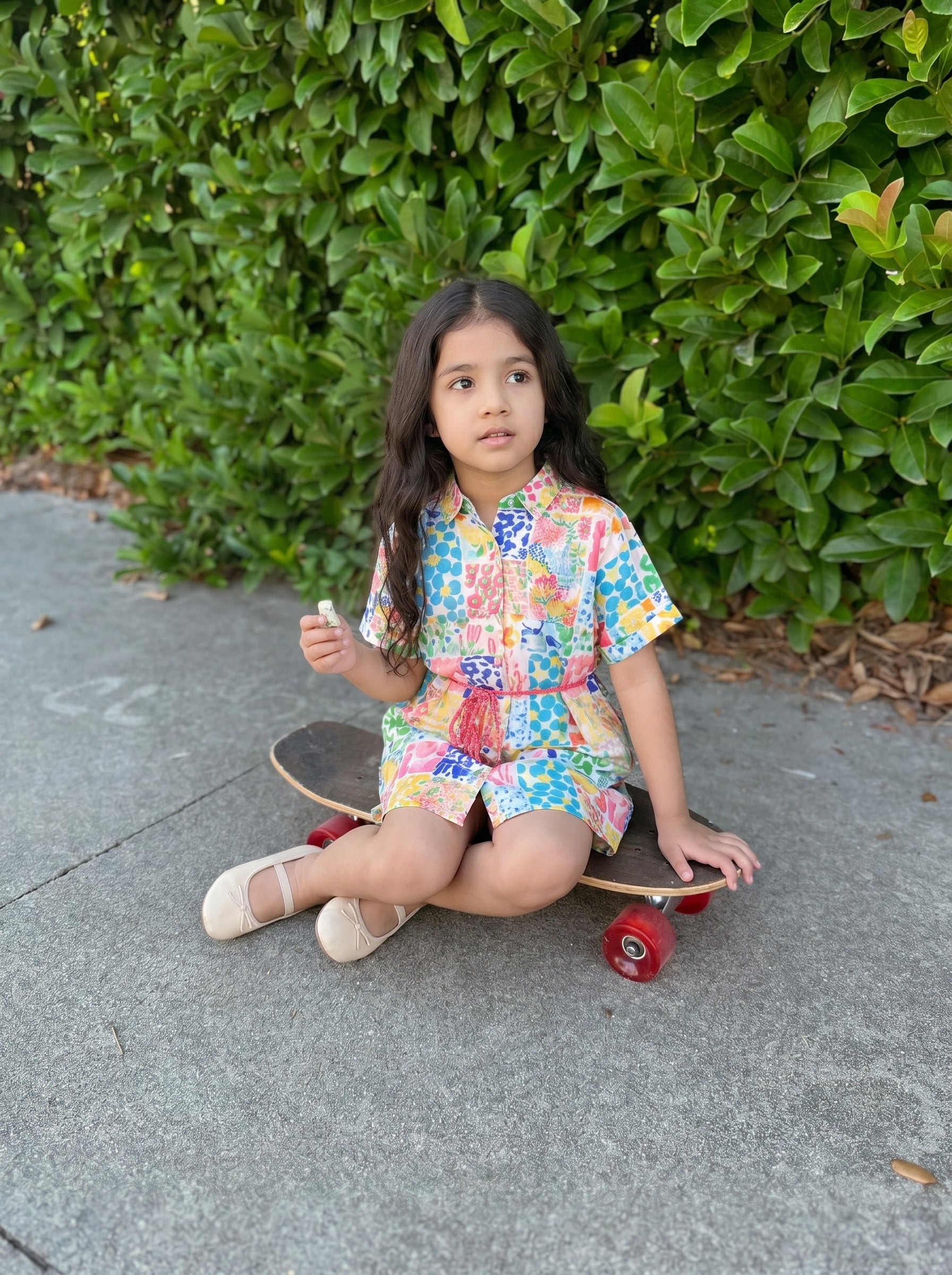 Girls Printed Woven Kimono Sleeve Boxy Fit Dress