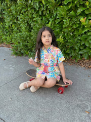 Girls Printed Woven Kimono Sleeve Boxy Fit Dress