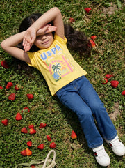 Girls Dark Wash Bootcut Cotton Blend Denim Trousers
