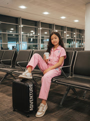 Girls Prism Pink Printed Cotton Straight Fit Pants with Shell Applique