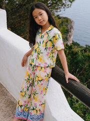 Girls Vibrant Yellow Lemon Floral Cotton Straight Fit Pants