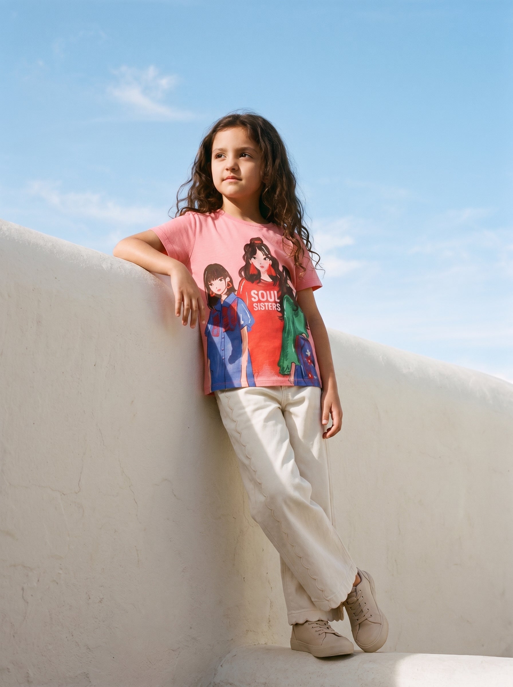 Girls Bubblegum Cotton Longline Graphic Casual T-Shirt