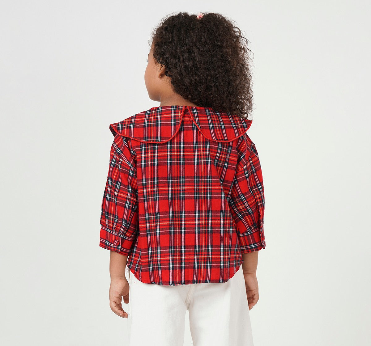 Check Plaid Top with Embroidery Collar Red