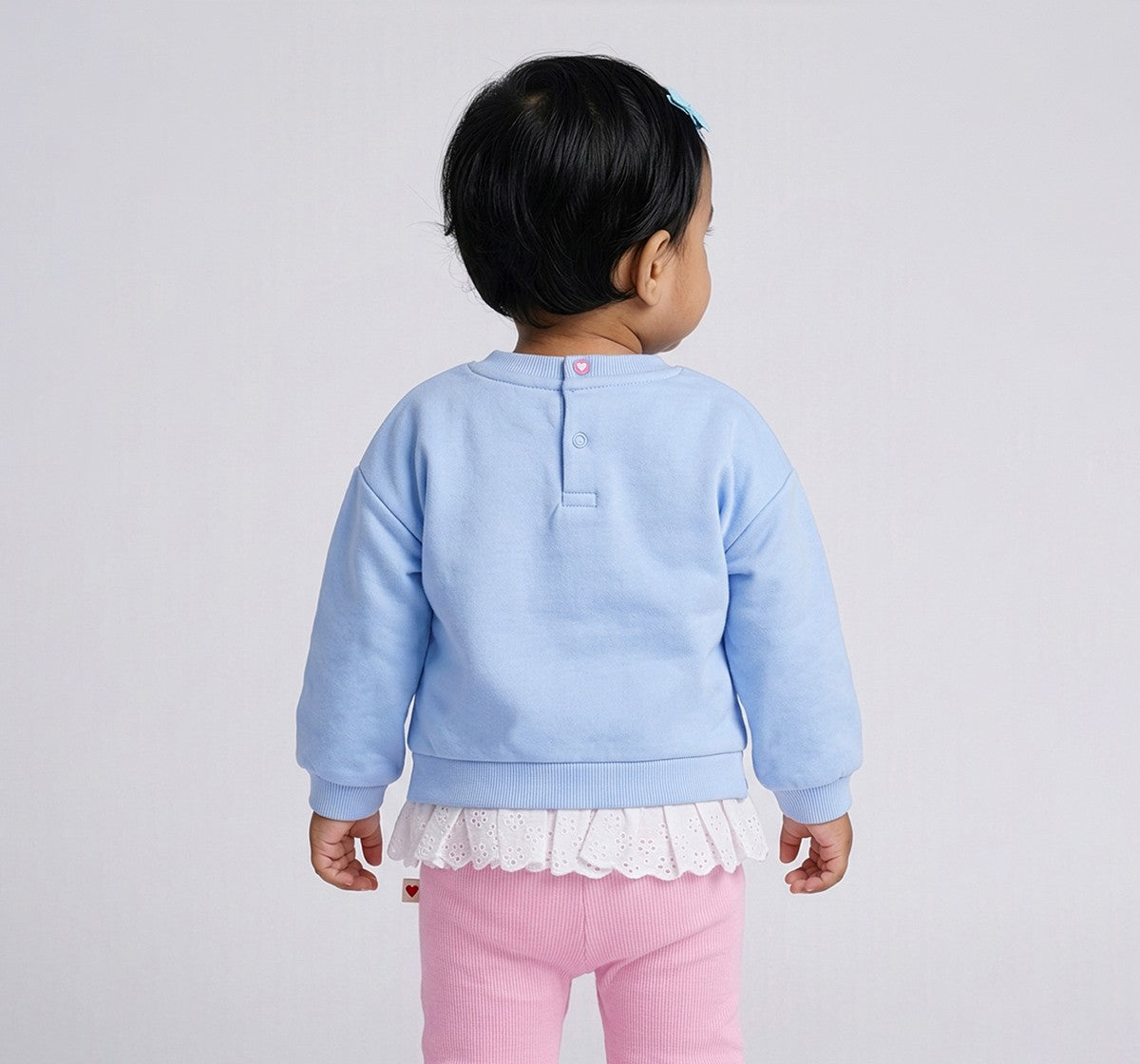 Sweatshirt with Schiffli Mock Layer Blue