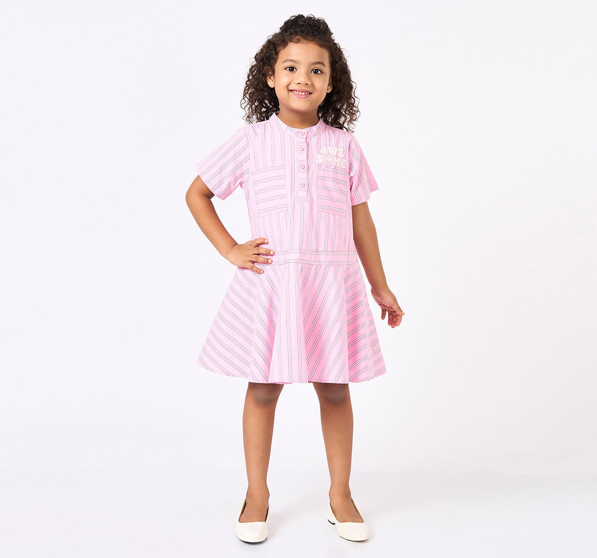 Woven Stripe Dress Pink