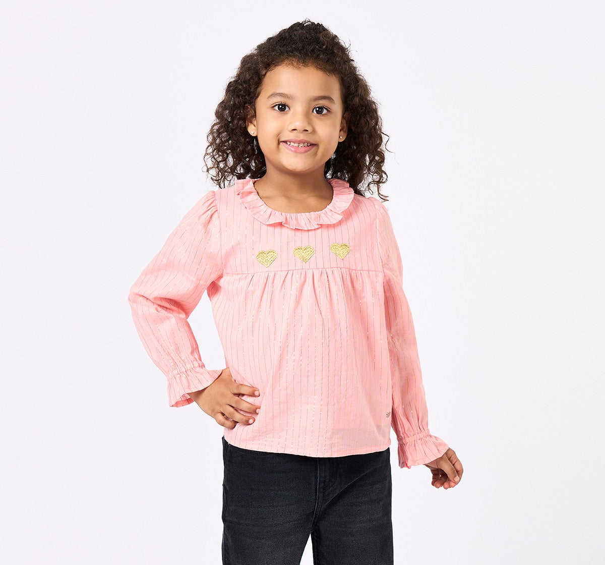 Lurex Stripe Top with Lurex Heart Emb Peach