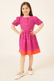 Girls Pink Cotton Schiffli Formal Dress