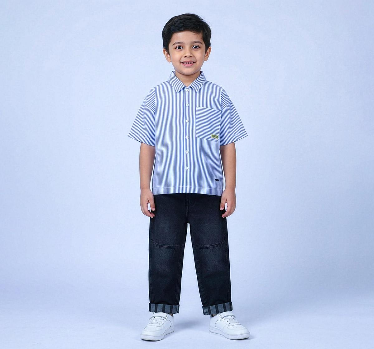 Anti Fit Half Sleeve Stripe Shirt Blue