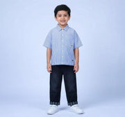 Anti Fit Half Sleeve Stripe Shirt Blue