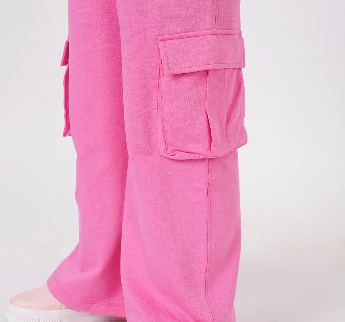 Girls Pink Wide Leg Fleece Cargo Joggers