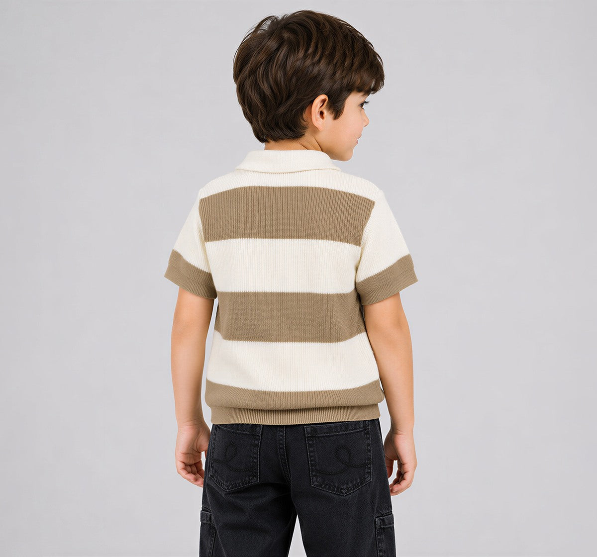Striper Flatknit T-Shirt with Collar Yellow Half