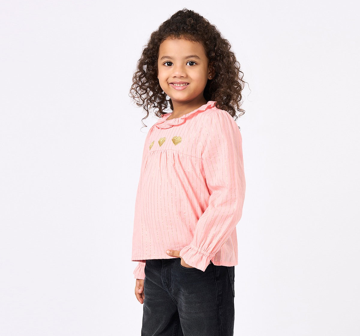Lurex Stripe Top with Lurex Heart Emb Peach