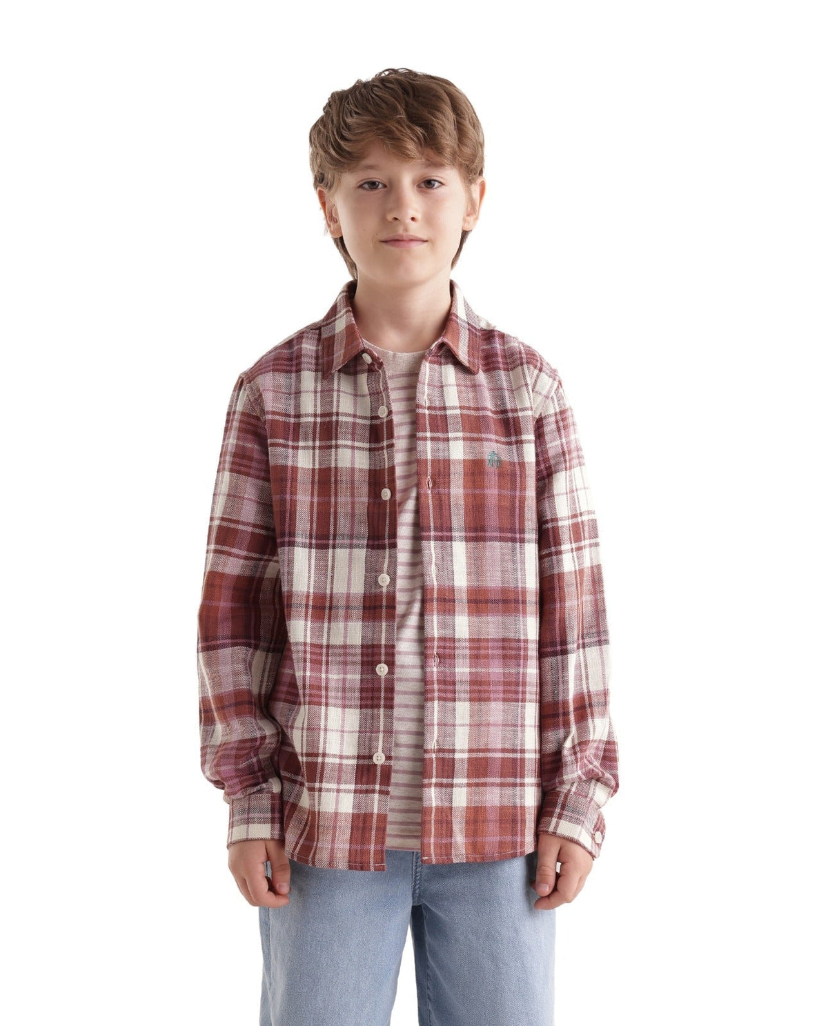 Rare Ones Boys Grigg Regular Fit Cotton Shirt - Rust