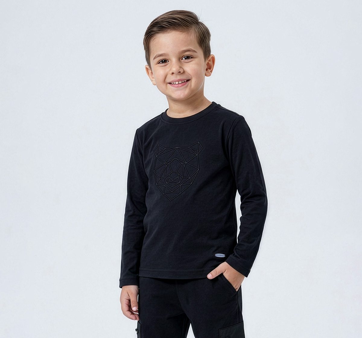 Full Sleeves T-Shirt Withembroidery Detail Black
