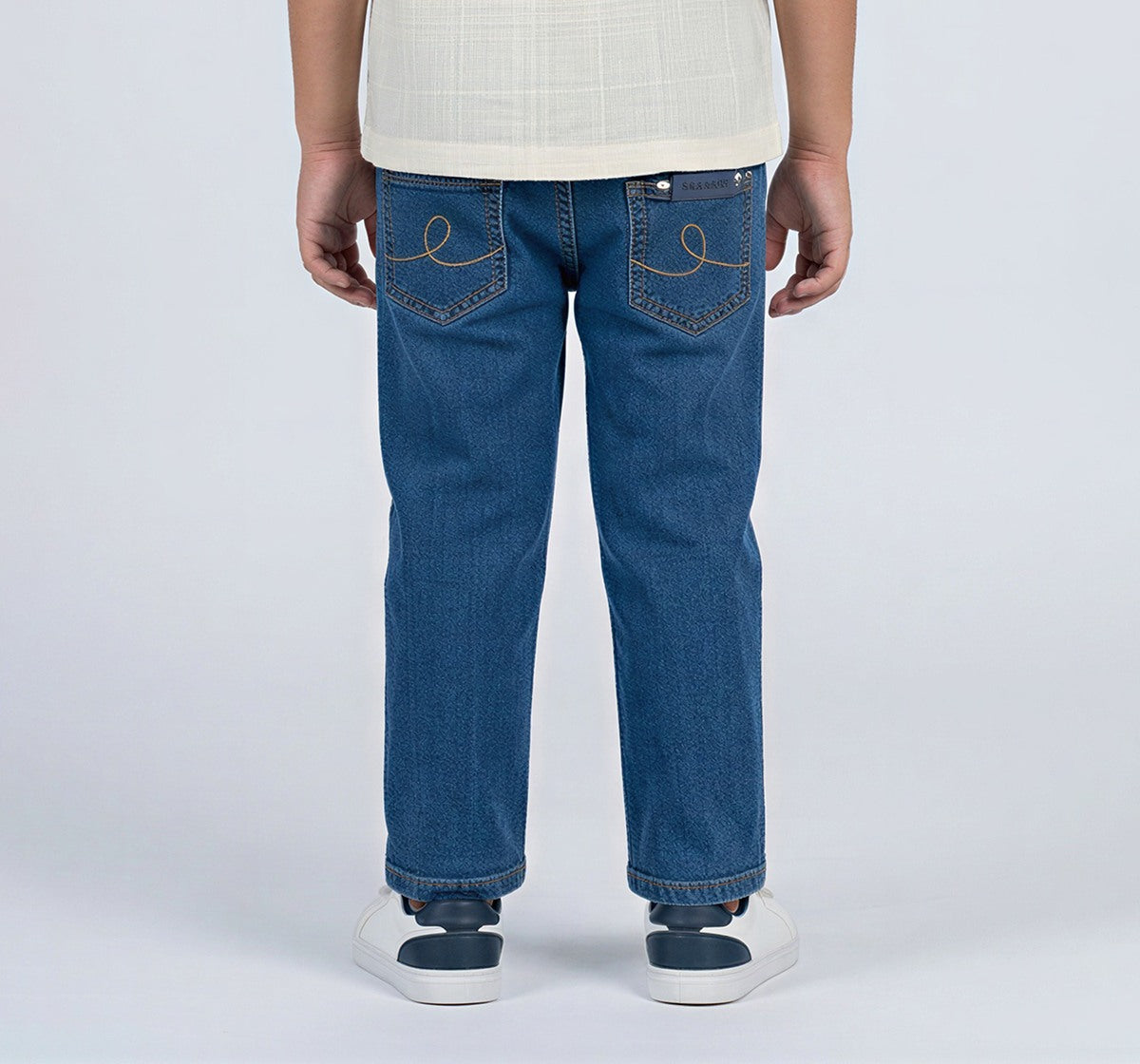 Boys Medium Blue Cotton Denim Straight Fit Jeans