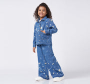 Wide Leg Fit with Laser Print Blue