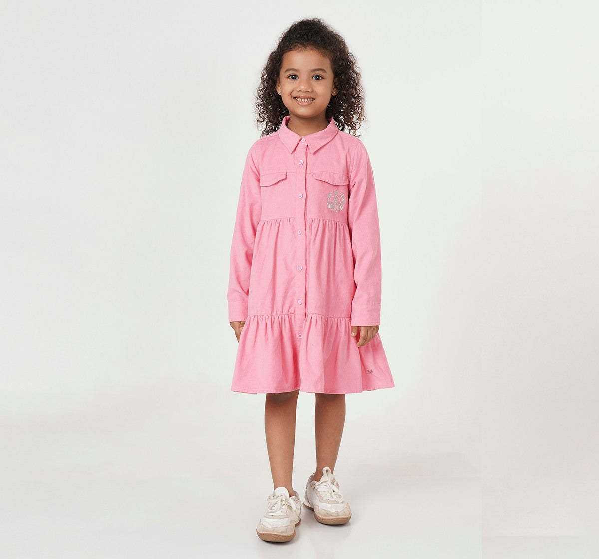 Corduroy Tiered Dress Pink