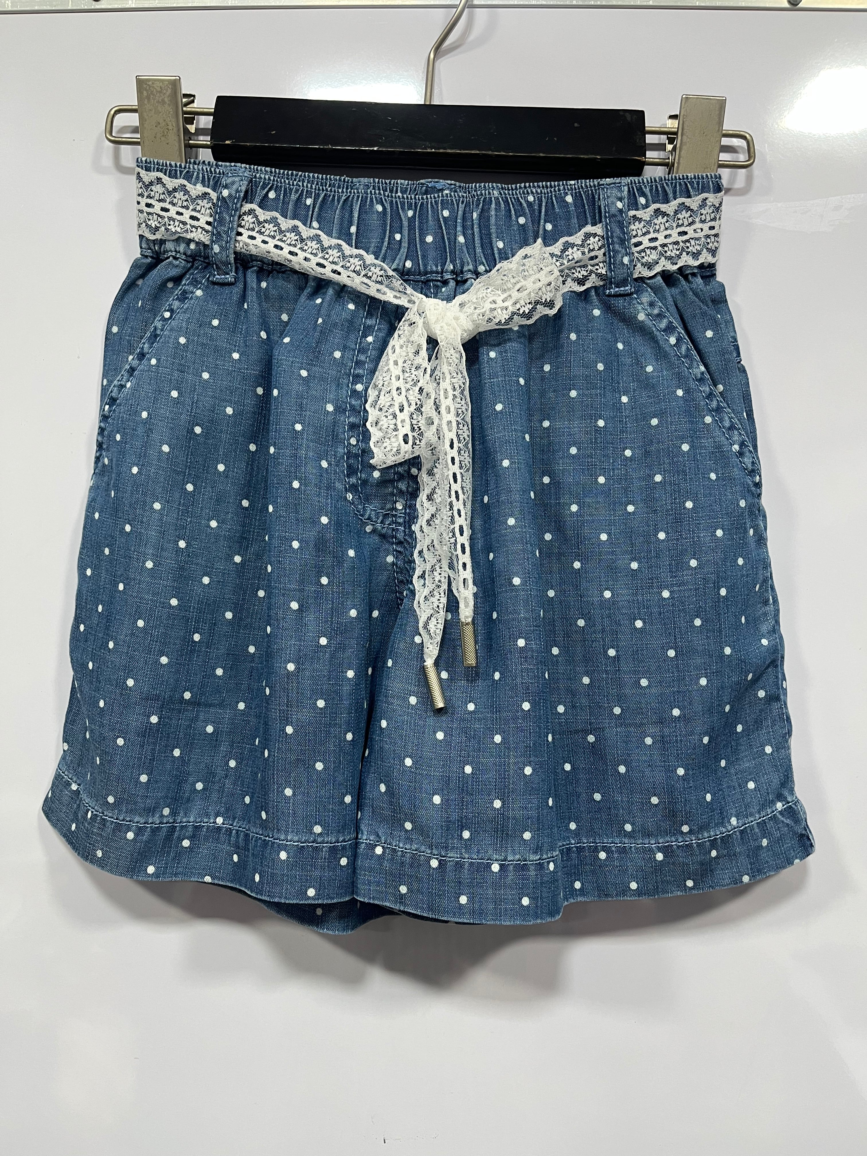 Girls Light Blue Polka Dot Printed Cotton Shorts