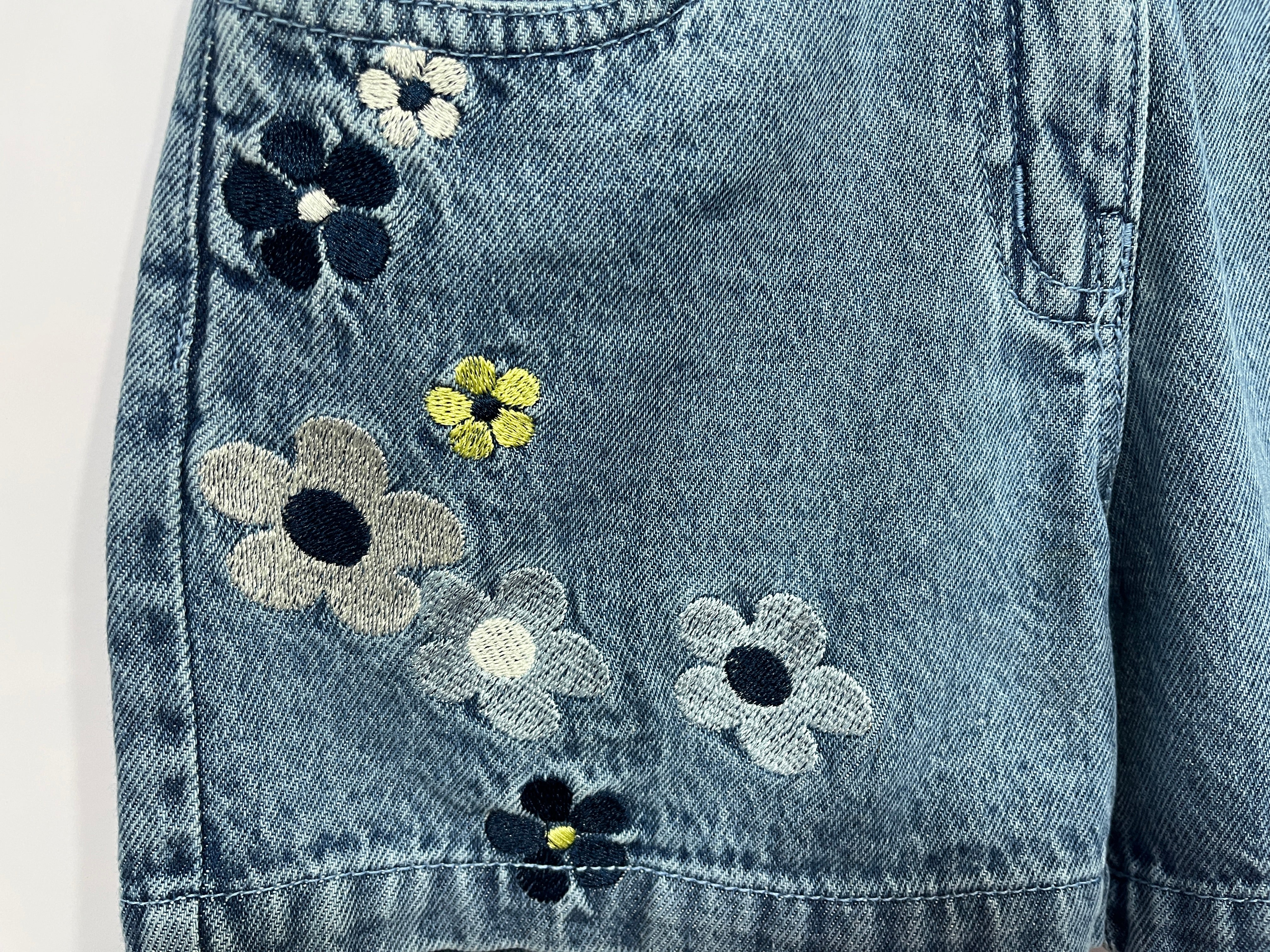 Girls Light Blue Embroidered Denim Cotton Shorts