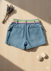 Girls Light Blue Neon Lace Detail Cotton Shorts
