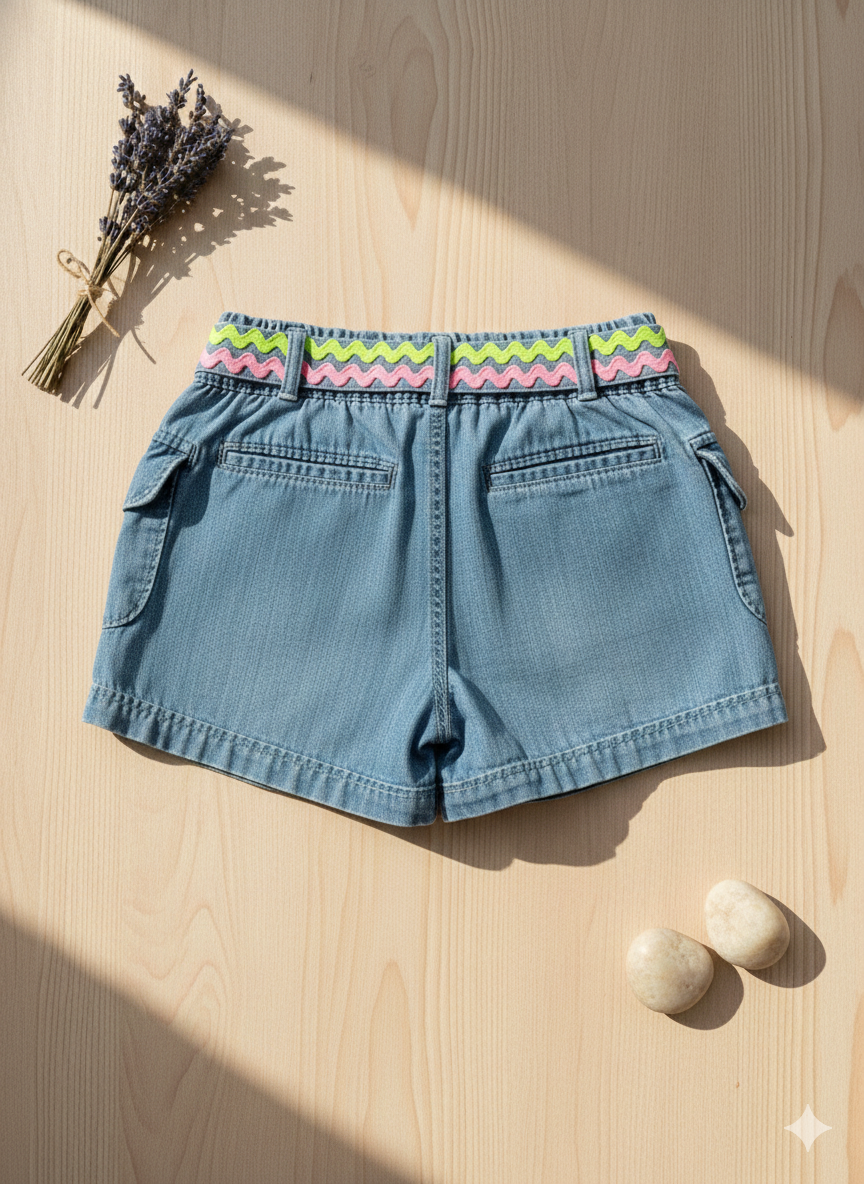 Girls Light Blue Neon Lace Detail Cotton Shorts