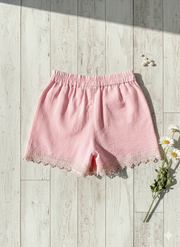 Girls Flamingo Pink Lace Embellished Regular Fit Shorts