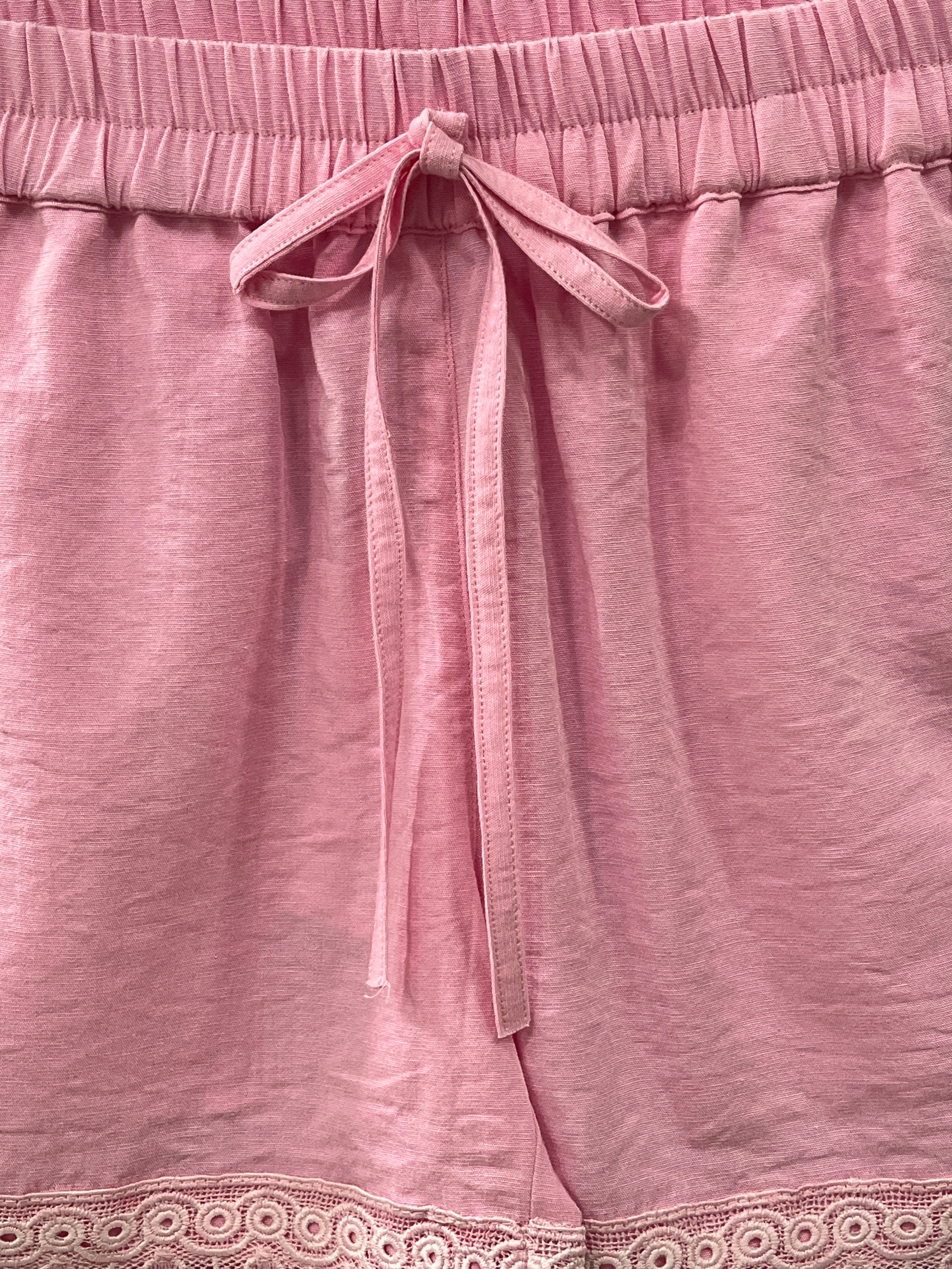 Girls Flamingo Pink Lace Embellished Regular Fit Shorts
