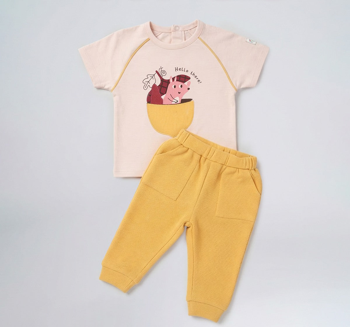 Raglan Sleeve Tee & Waffle Bottoms Set Off-White
