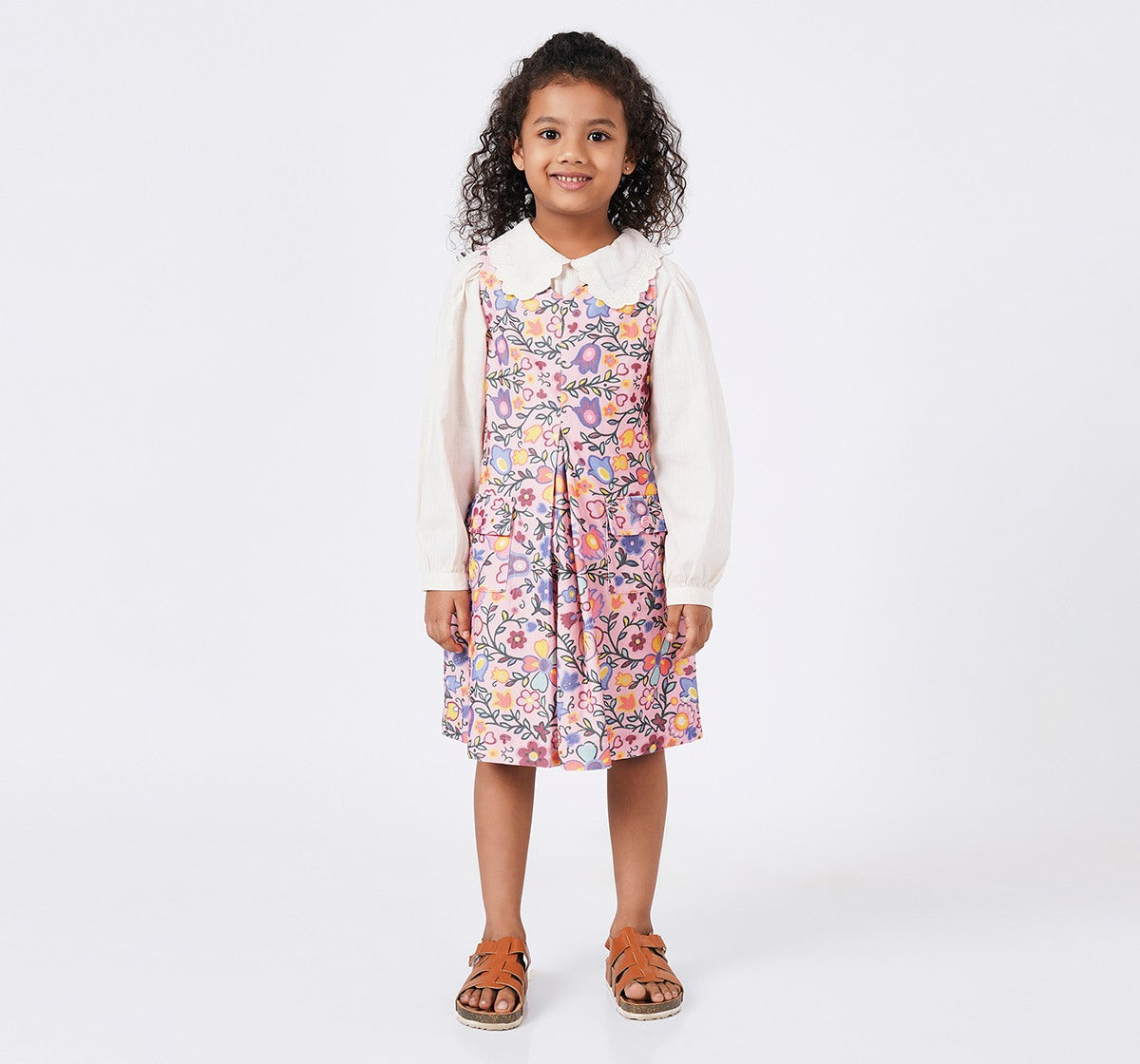 A Line Dress with Scalloped Collar Top Multicolor