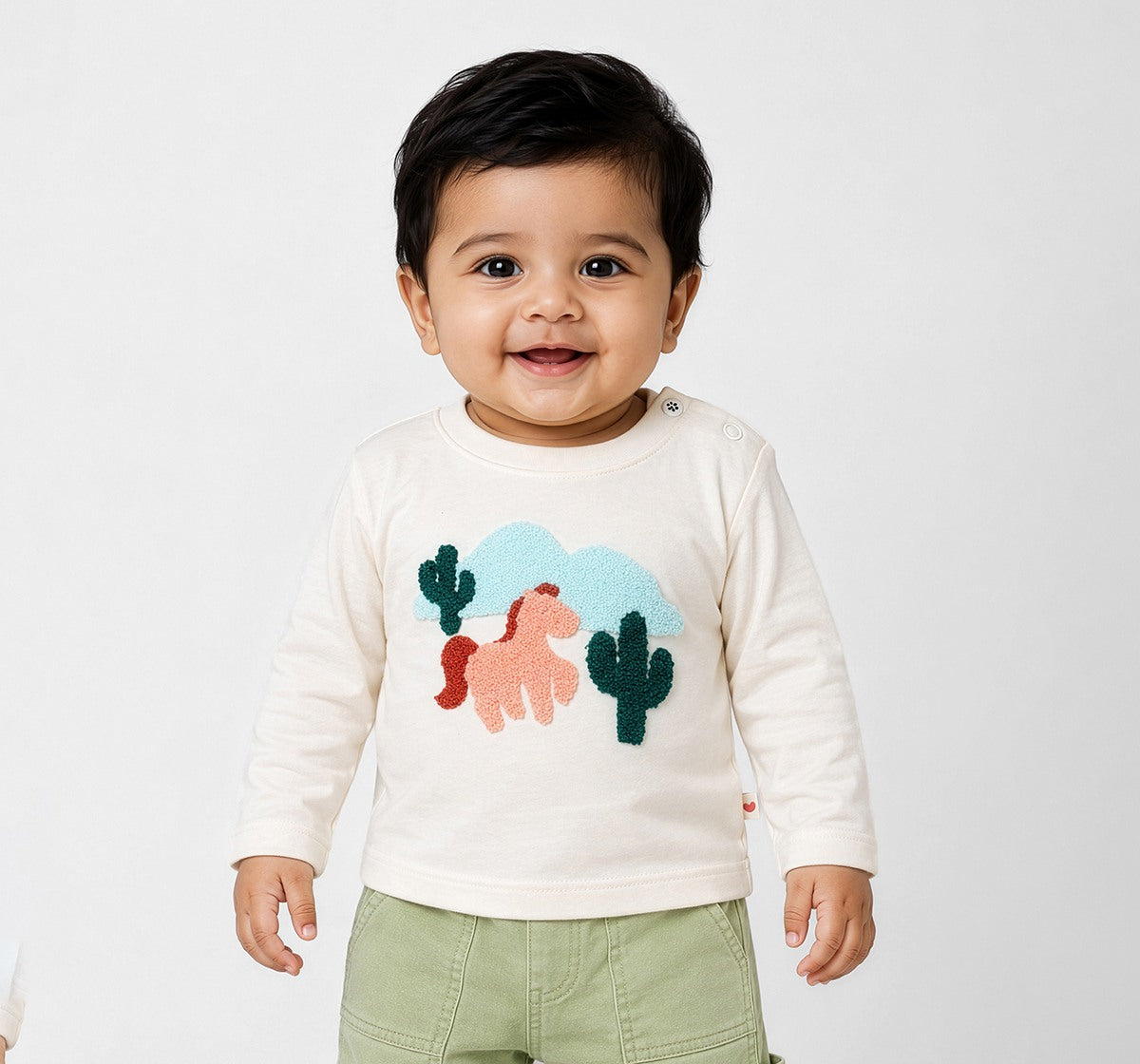 Tee with Terry Embroidery Cream