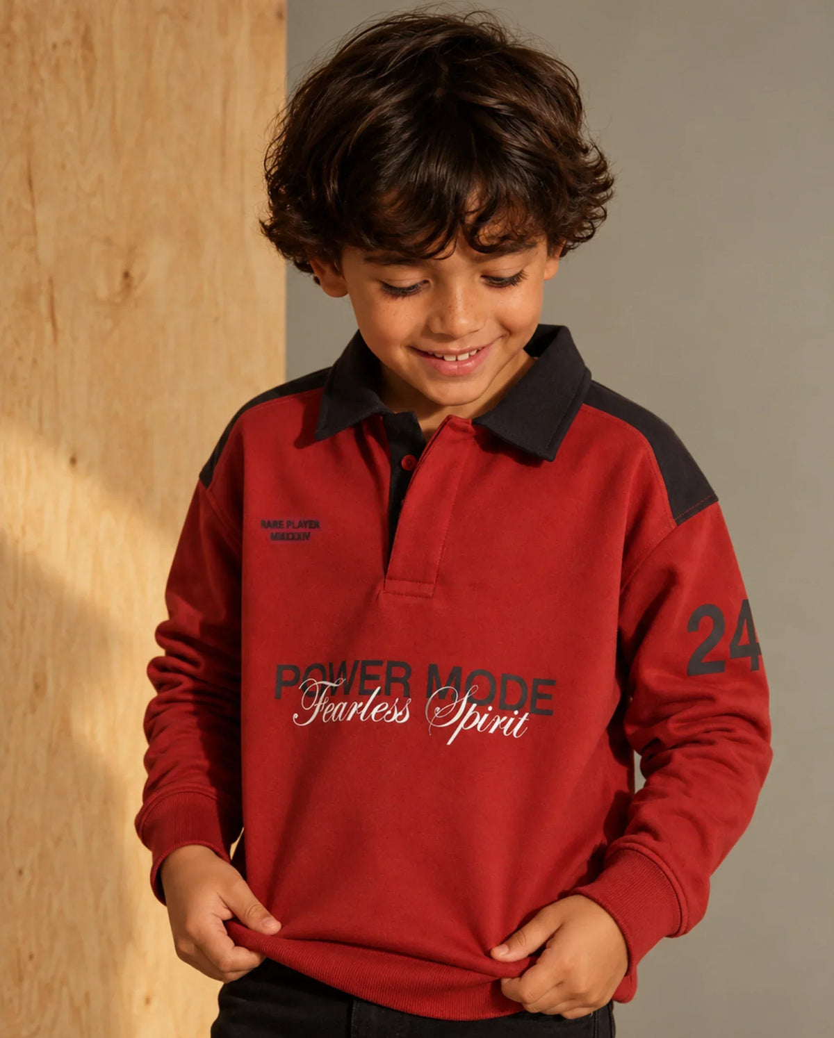 Rare Ones Boys Lars Oversized Fit Cotton Blend Polo - Rust