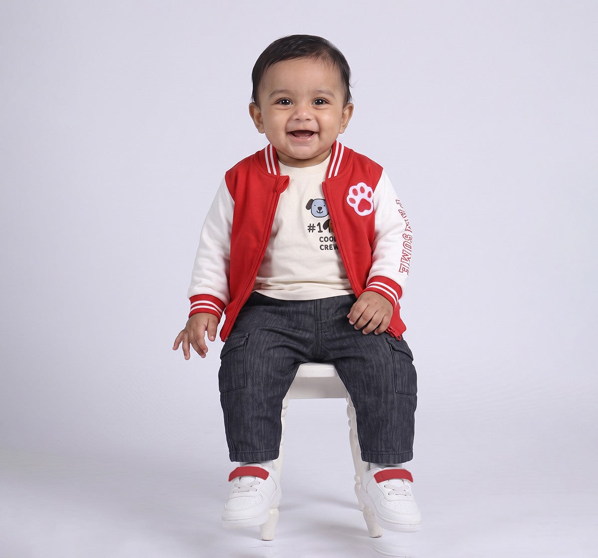 Knit Bomber Jacket with Back Print Red