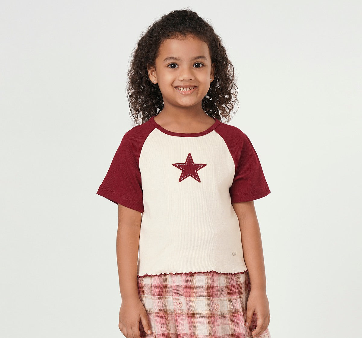 Girls Cranberry Ribbed Raglan Sleeve T-Shirt
